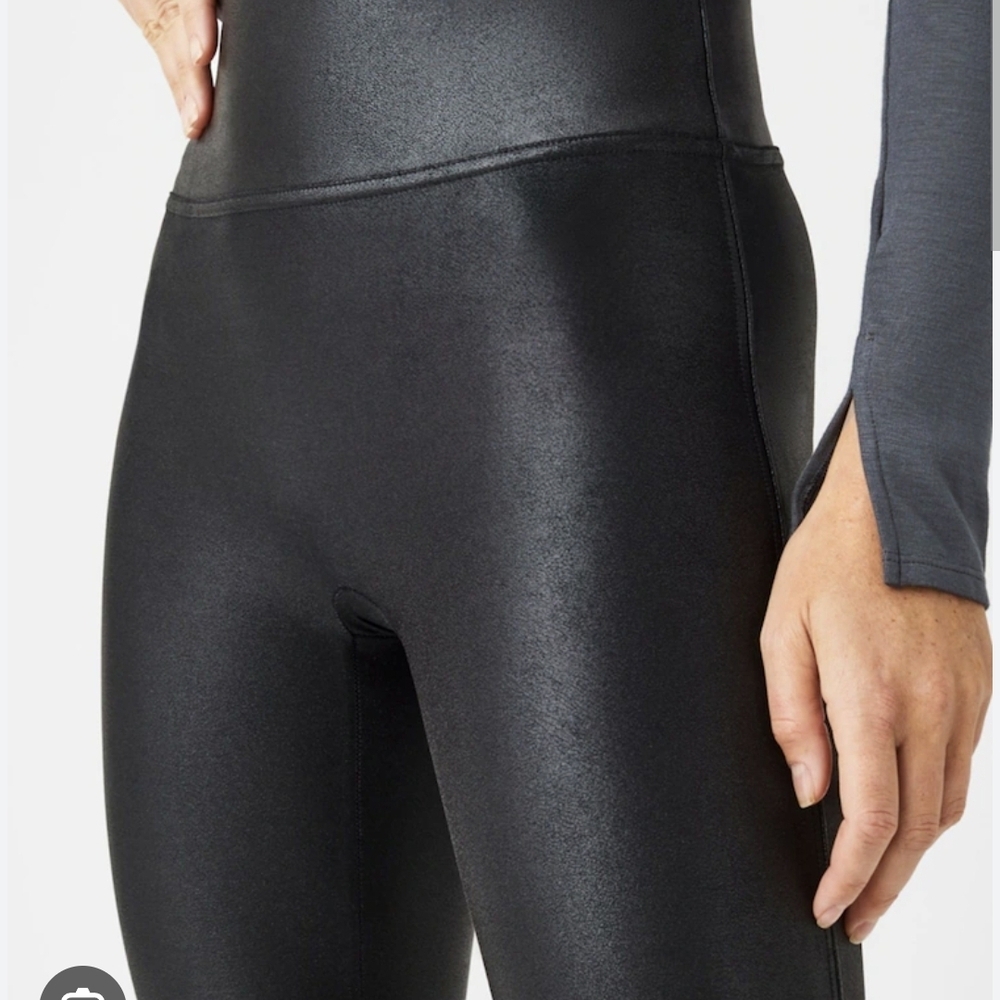 SPANX Faux Suede Leather Black Legging Size Large Like New
